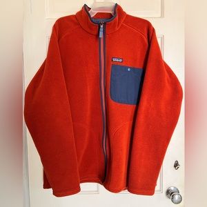 Patagonia Synchilla Worn Wear Fleece Zip-up Pullover Size XL Orange and Blue